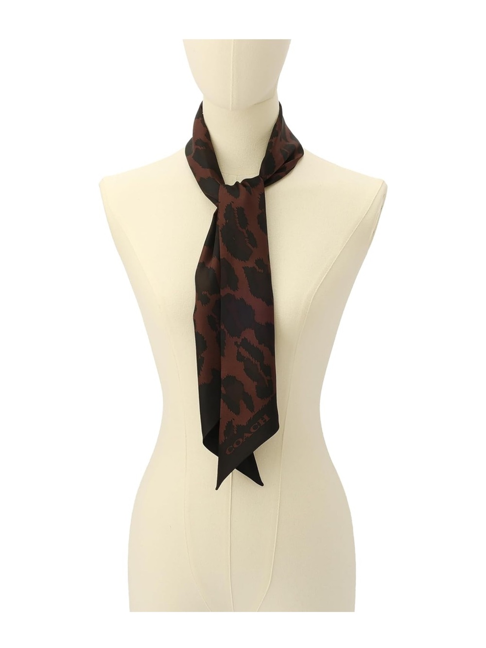 New Coach Leopard Print Wide Silk Skinny Scarf in Brown and Black - Picture 5 of 6